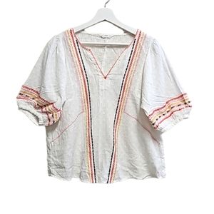 ACOS&A Cotton embroidered puff sleeves, peasant top women's size medium